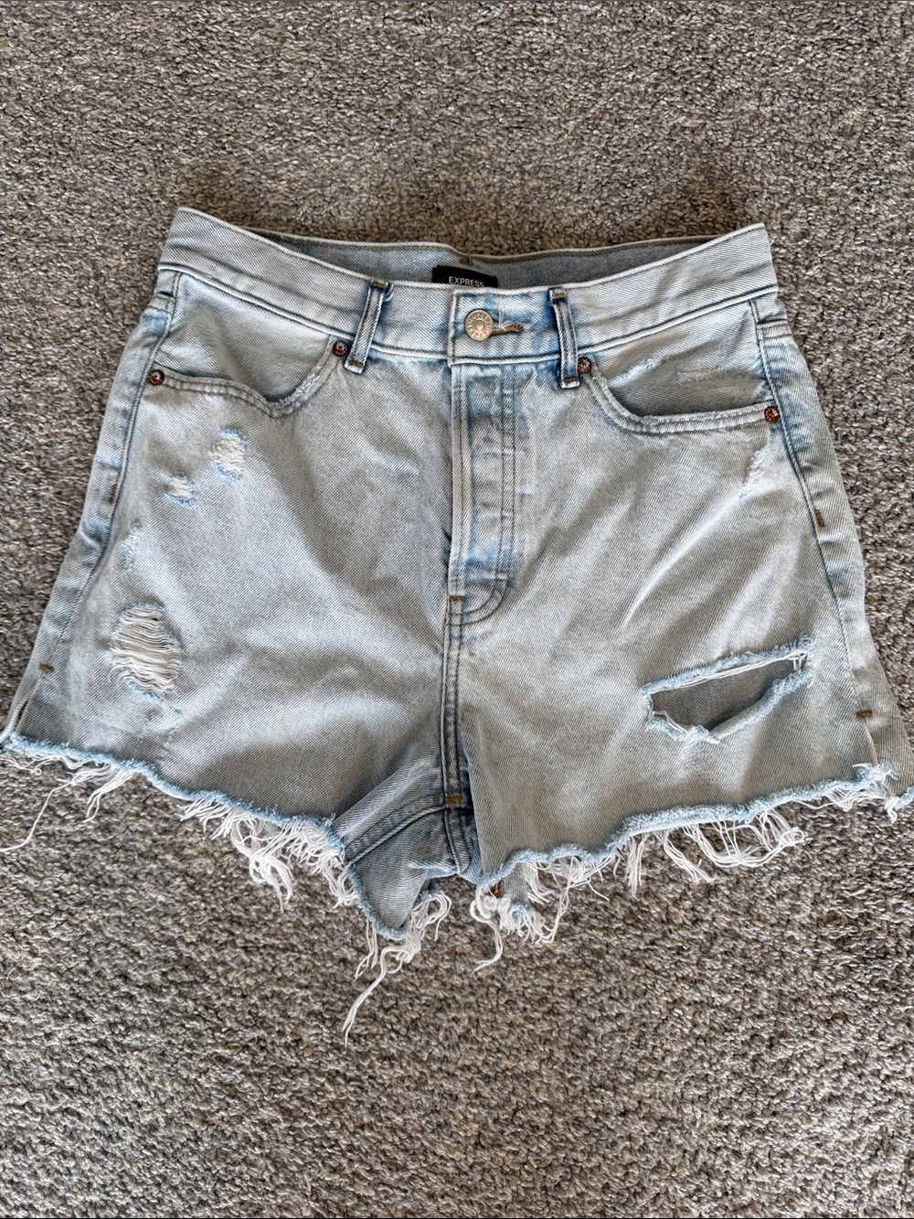 Light Wash Distressed Denim High-Rise Shorts